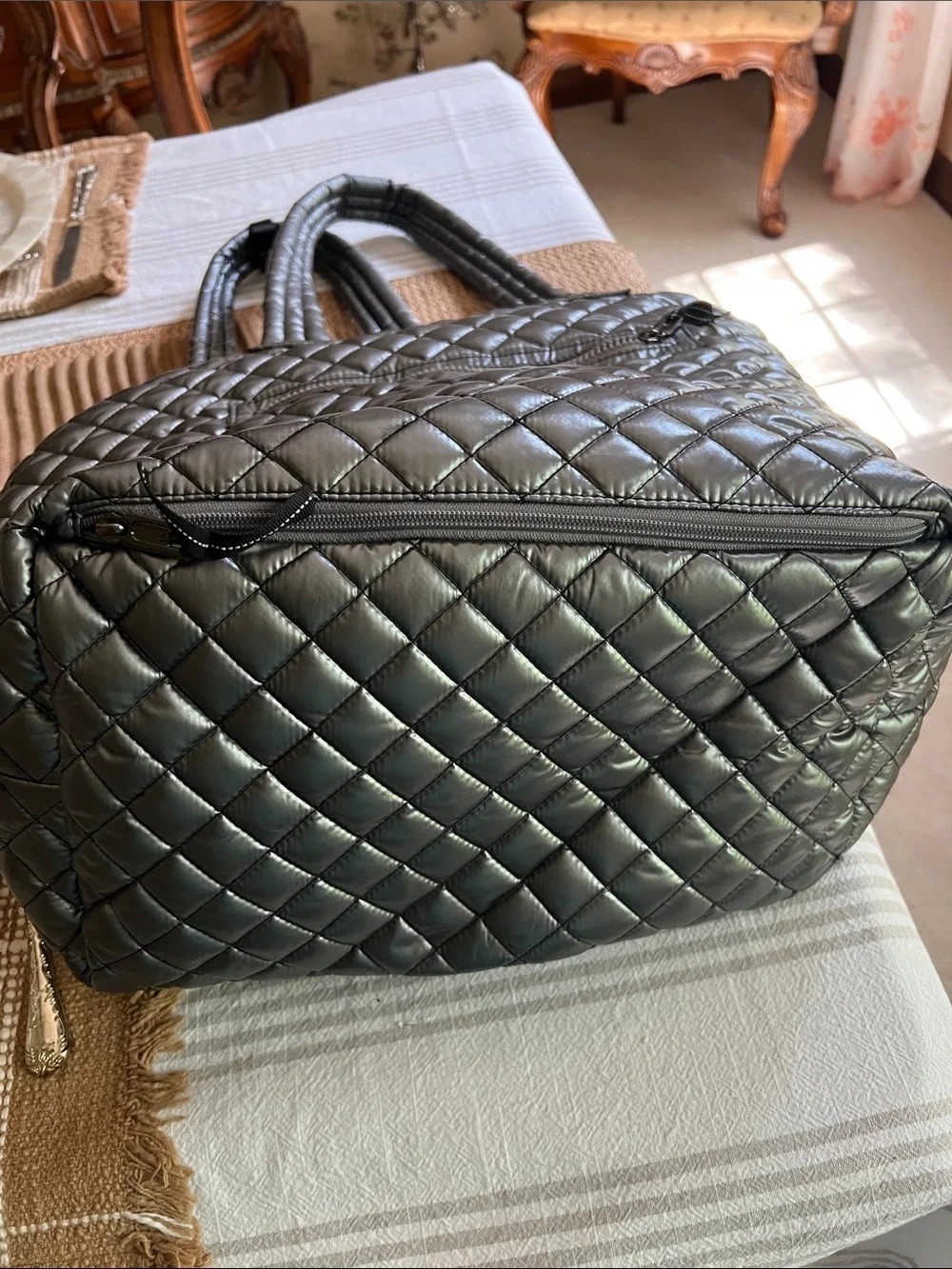 Oliver Thomas Quilted Black Tote Tennis Bag with Detachable Strap and Pouch.